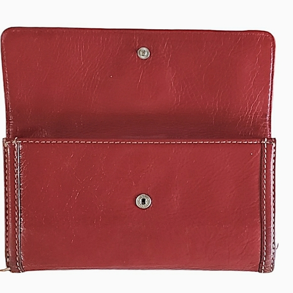 MK Michael Kors Red Leather long wallet vintage silver hardware 4 in. X  7.5 in. - Picture 5 of 11